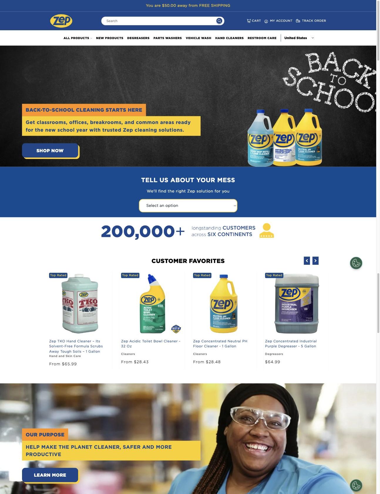 Zep Inc. homepage, captured 22 August 2026